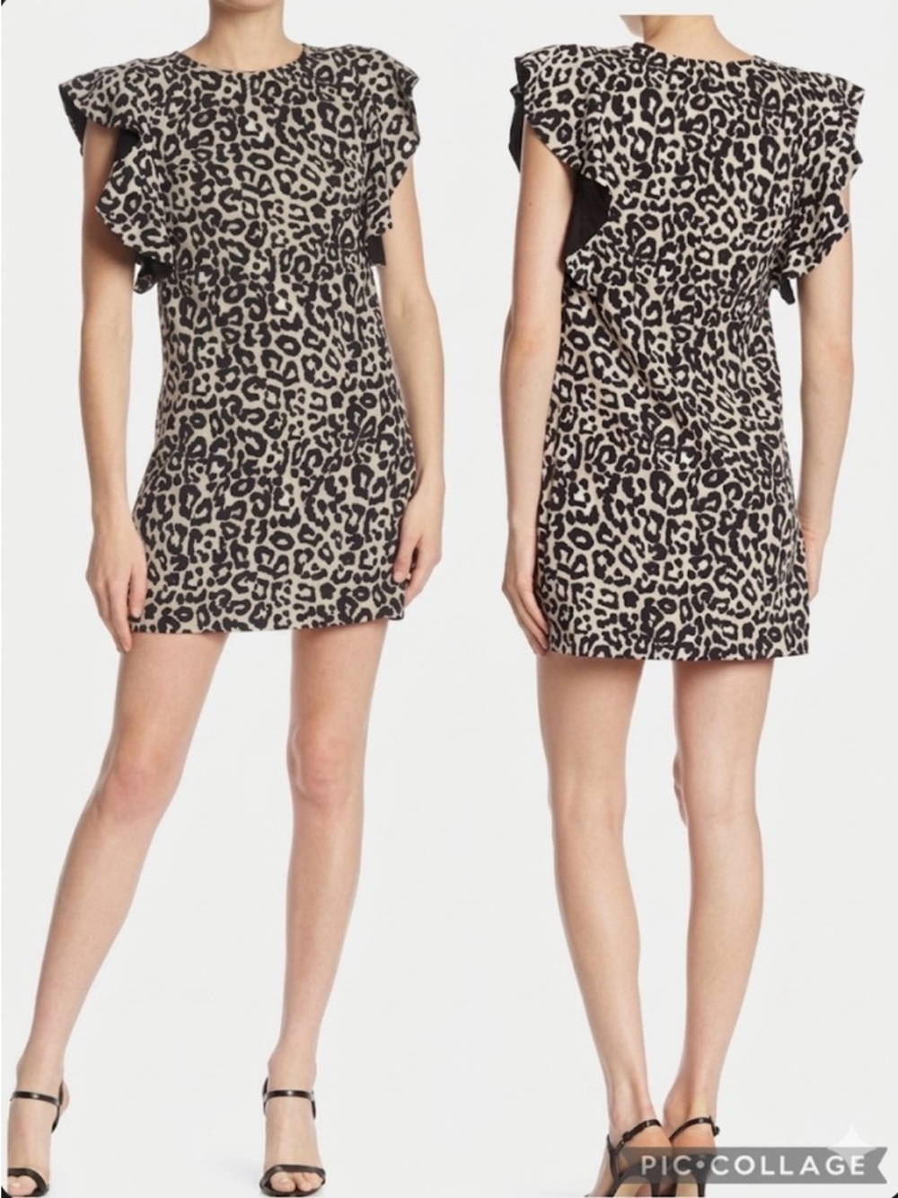 Laundry by Shelli Segal Mini Dress Leopard Flutter Sleeve Black Beige NWT 12P
